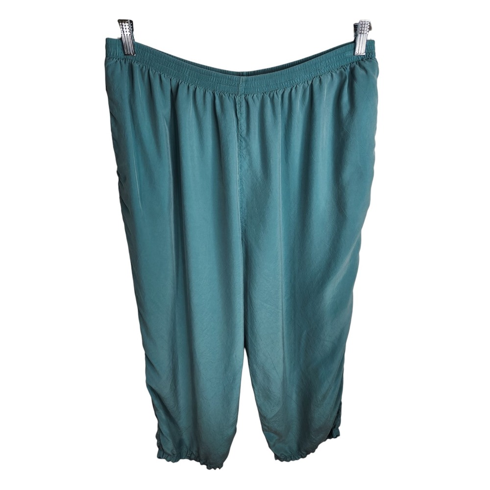 Tianello Flood Pant Plus Women 2X Blue Garment Dyed Bemberg Cupro Elastic Waist